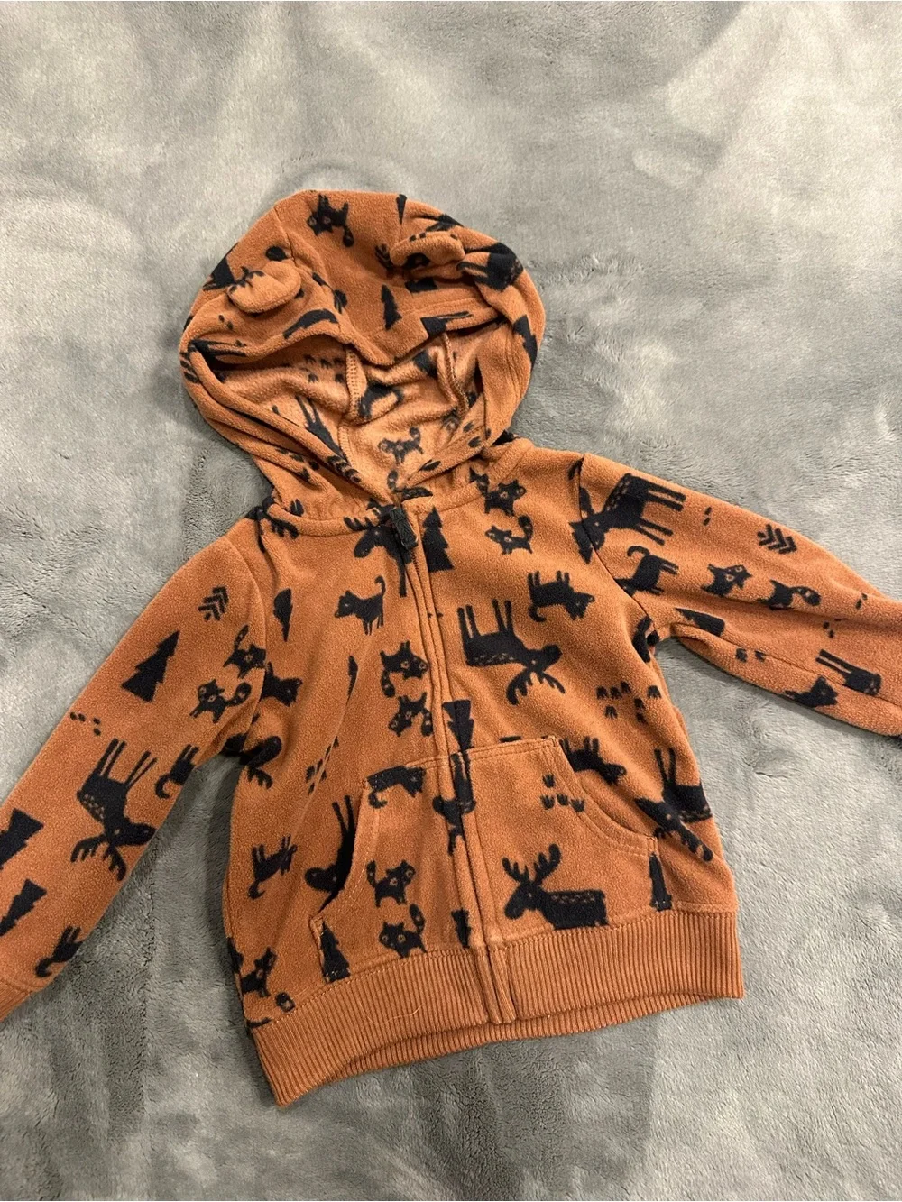 Carter's Brown Hooded Zip-Up Sweatshirt with Black Animal Print